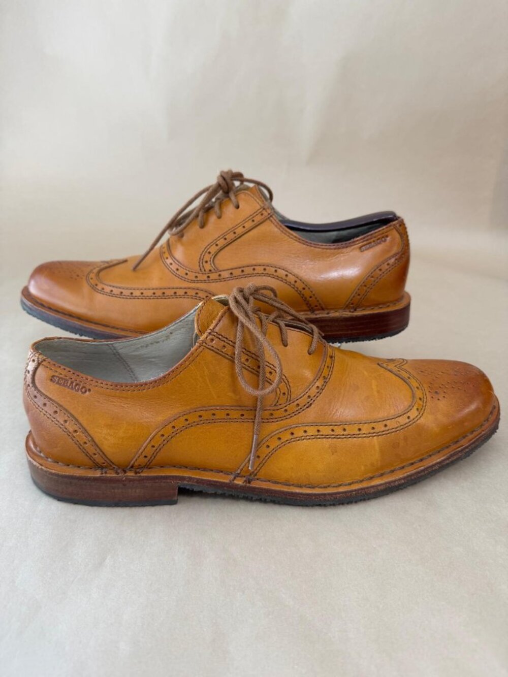 Sebago Brattle Men’s 9.5D British Tan Leather Wingtip Oxford Brogue Shoes